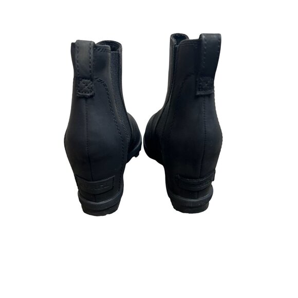 Sorel Joan of Arctic Wedge Chelsea Black Leather Waterproof Ankle Boots Size 9 - Picture 7 of 12